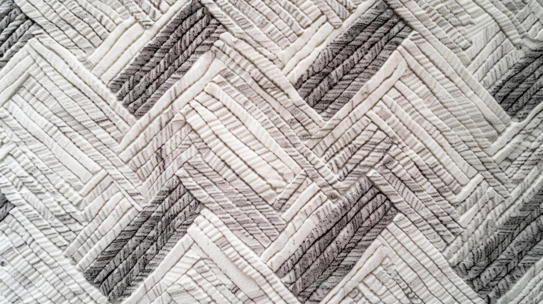 Herringbone weave A closeup of a foam mat with a herringbone pattern created by lines of tightly woven foam in shades of grey and white. The interlocking design gives the mat a structure photo