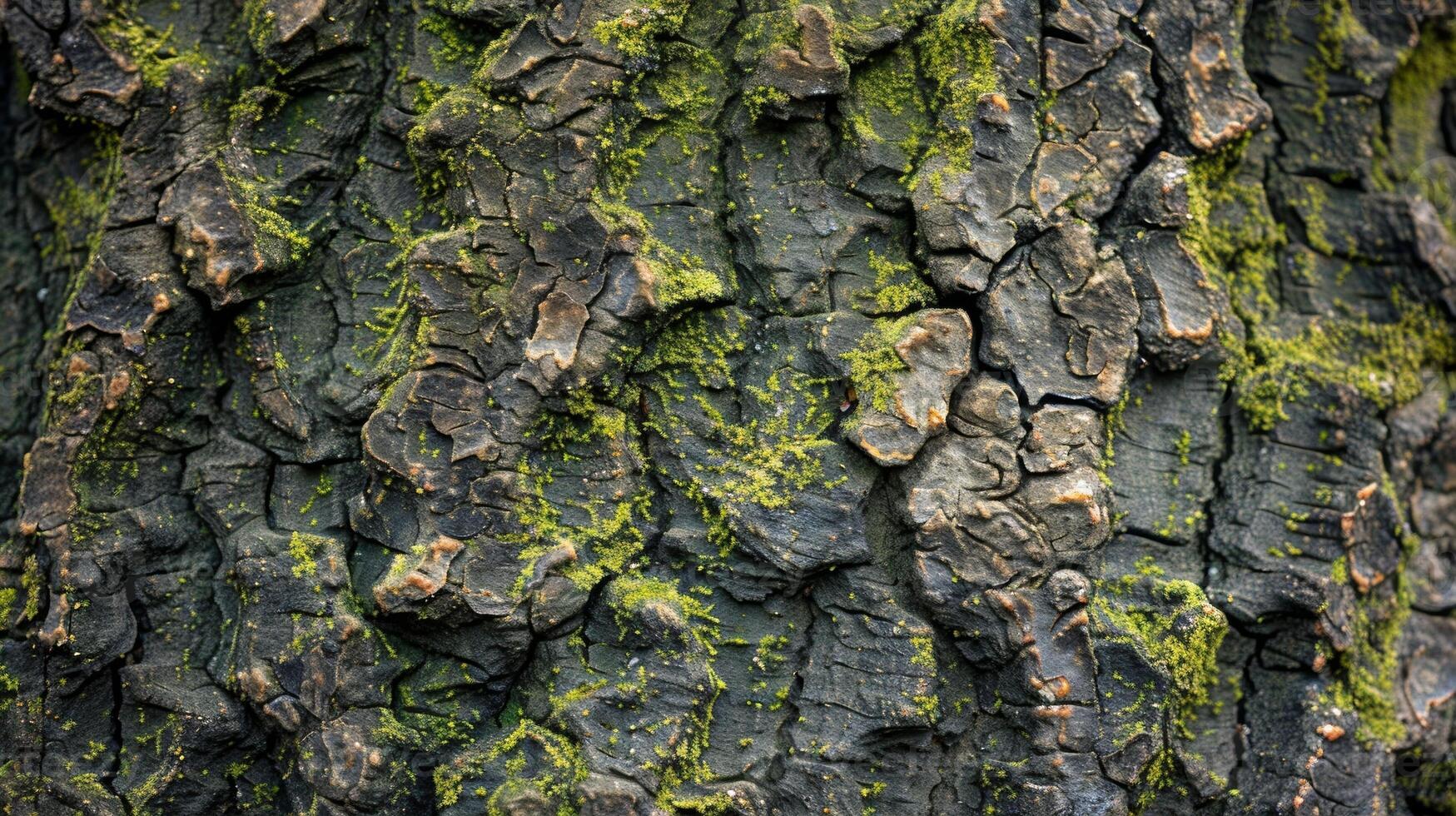 A closeup of mosscovered tree bark showcasing the softness and thickness of the moss as it clings to the surface photo