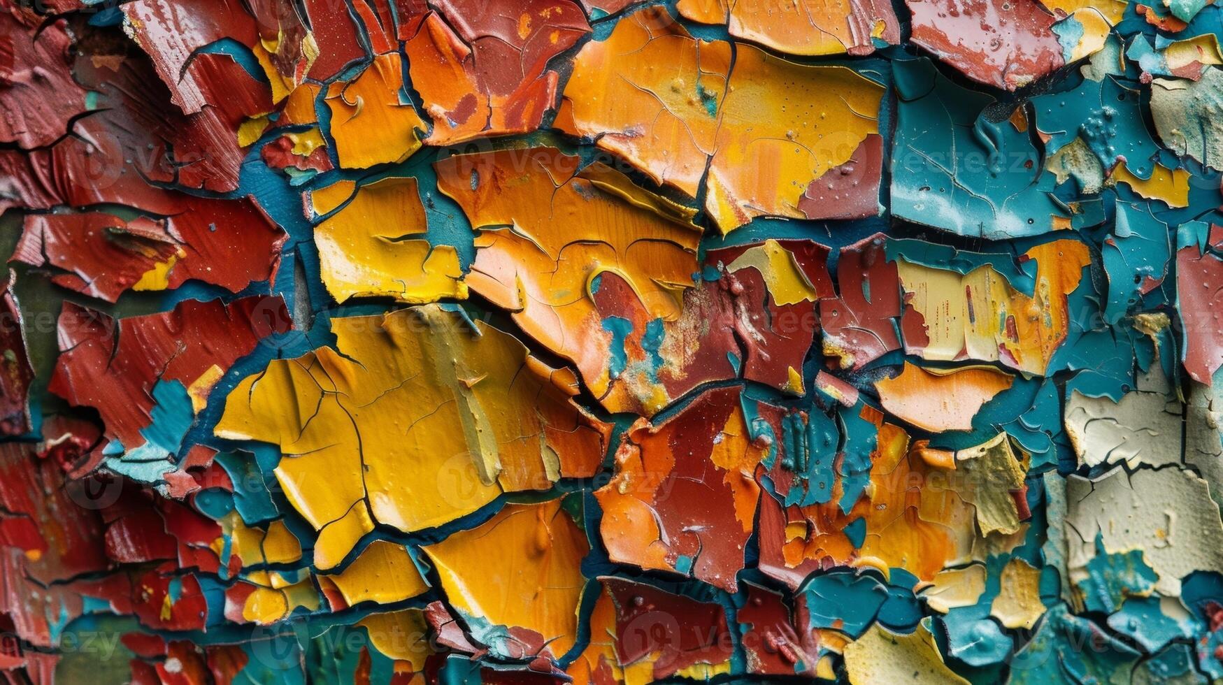 Jagged chips of paint clinging to a textured surface resembling the pattern of a shattered window pane photo