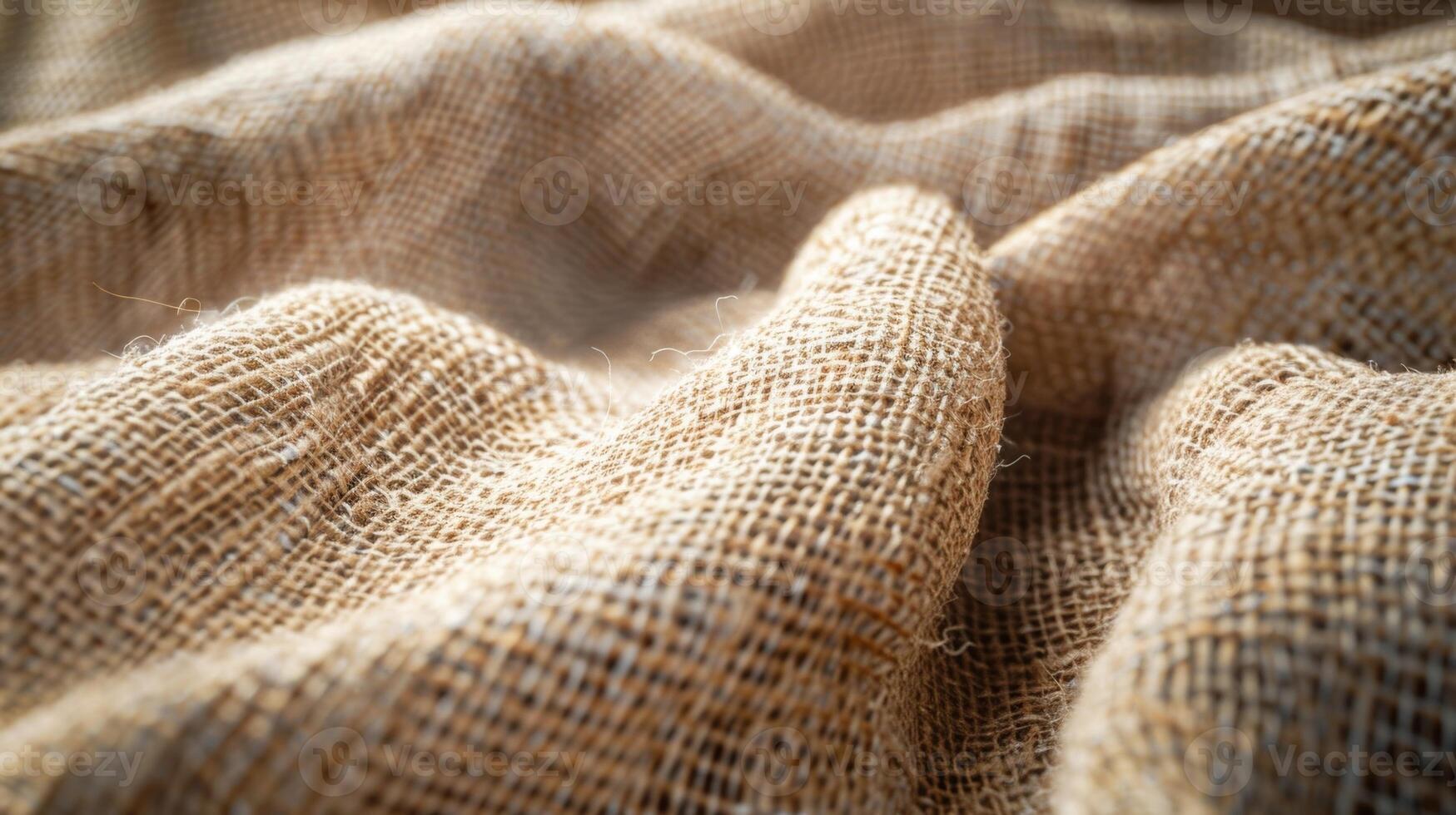 A diagonal view of a burlap fabric showcasing the distinct vertical lines and organic imperfections that give it a rustic charm photo