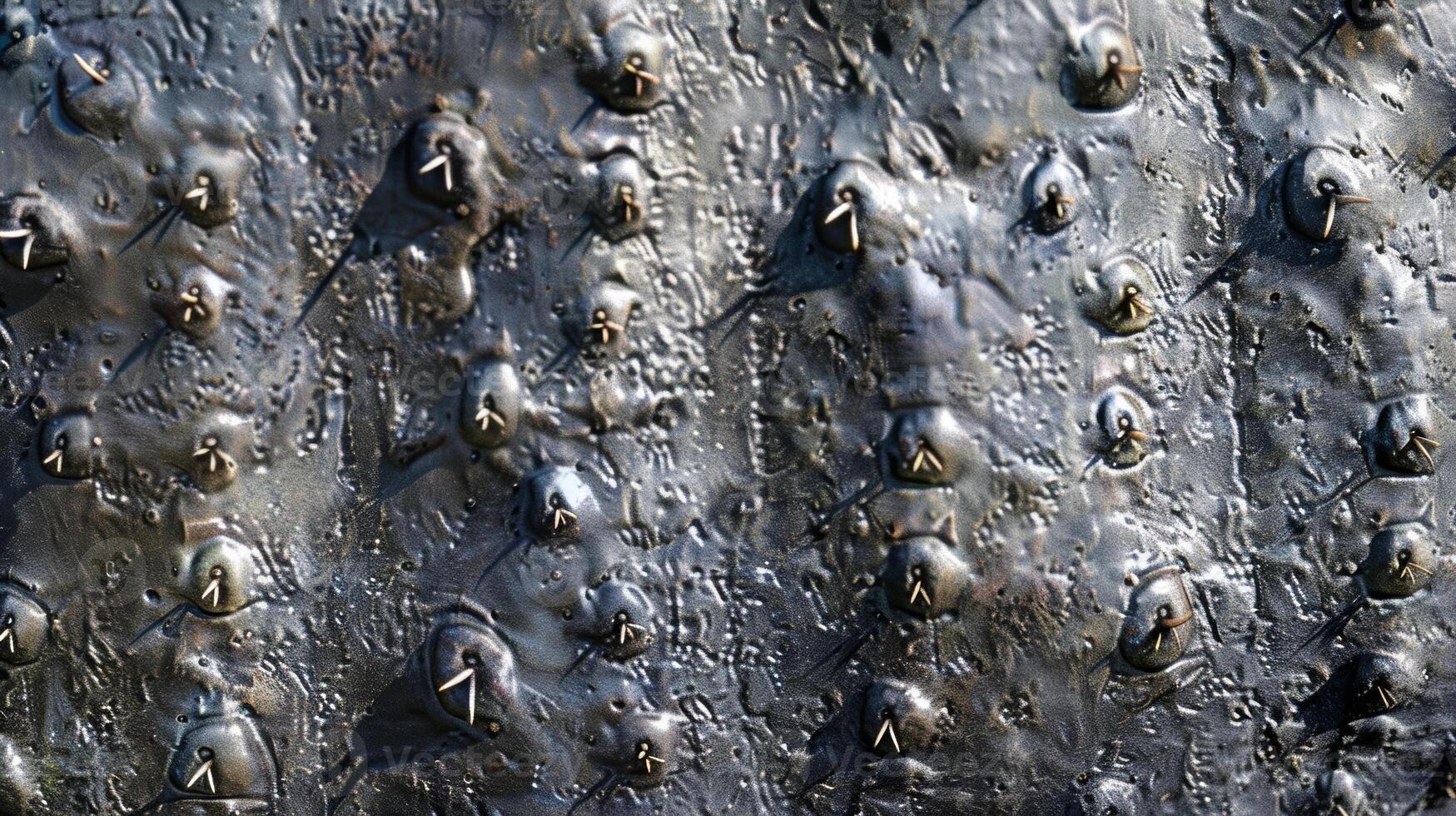 Light reflects off the bumpy surface of the cactus creating a shiny and bumpy appearance reminiscent of studded leather photo