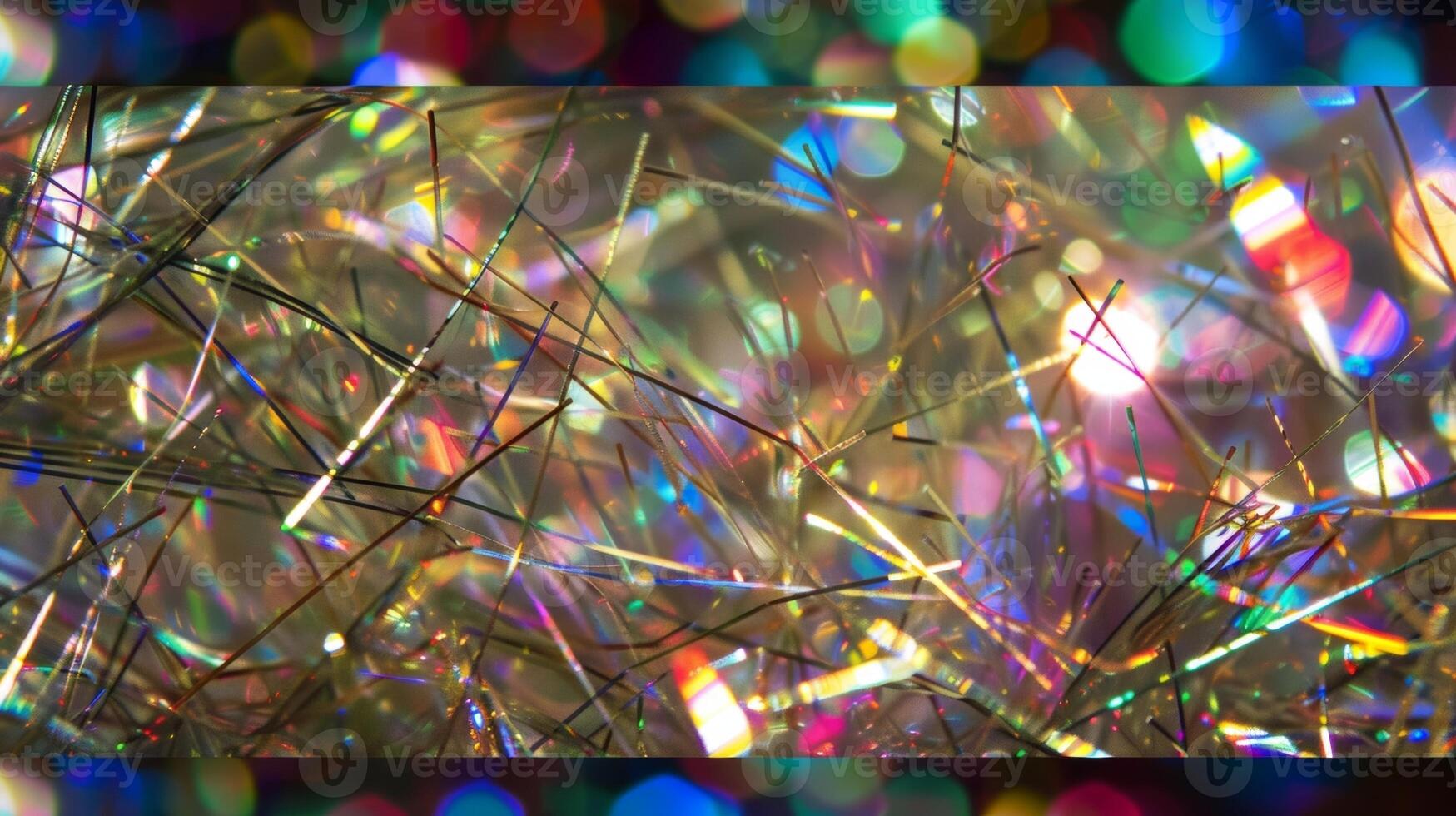 Delicate strands of silvery tinsel reflecting a rainbow of colors with every movement photo