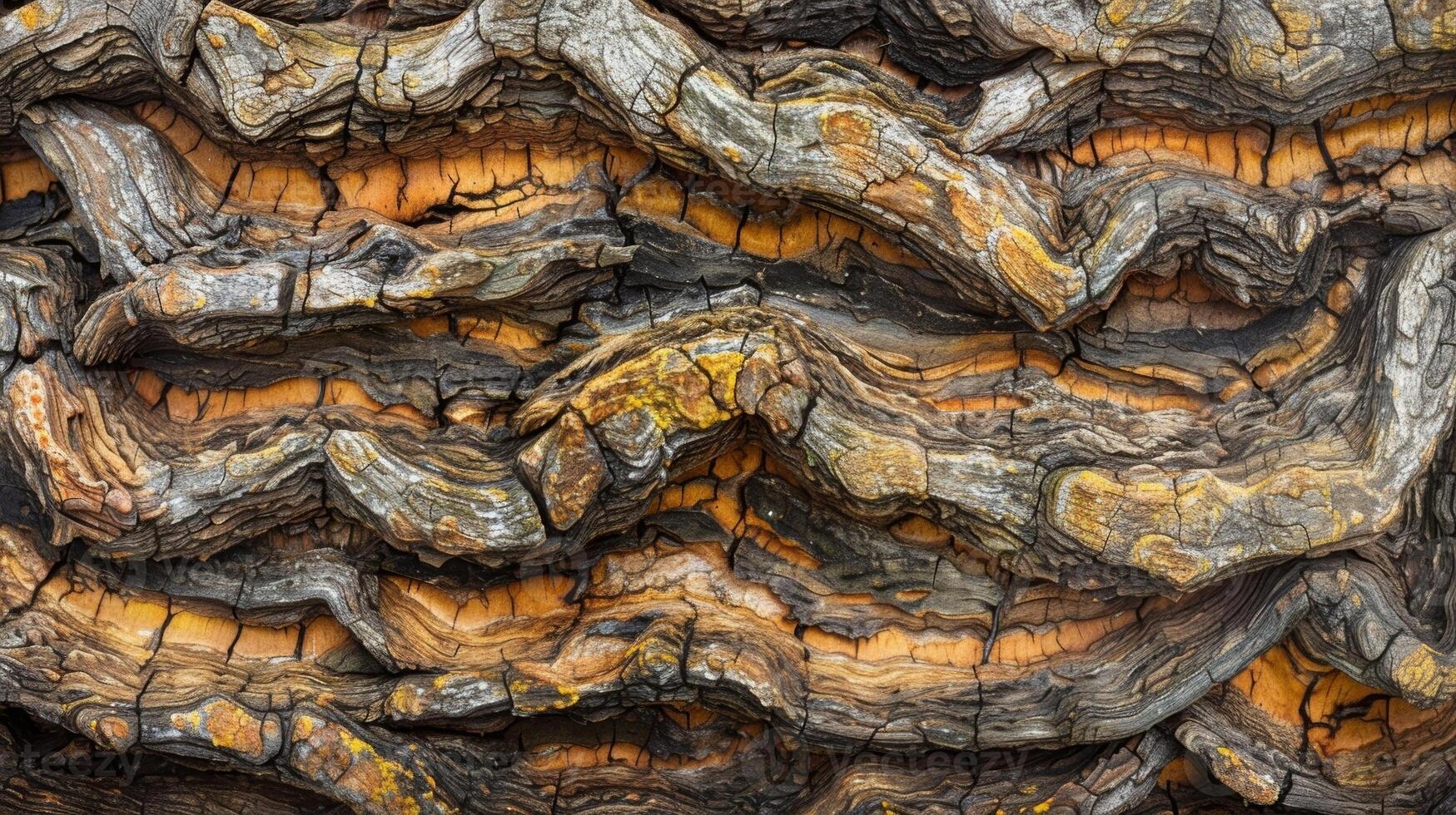 Intertwining and tangled this bark texture forms a complex network of overlapping lines and wrinkles resembling a intricate maze of natural lines photo