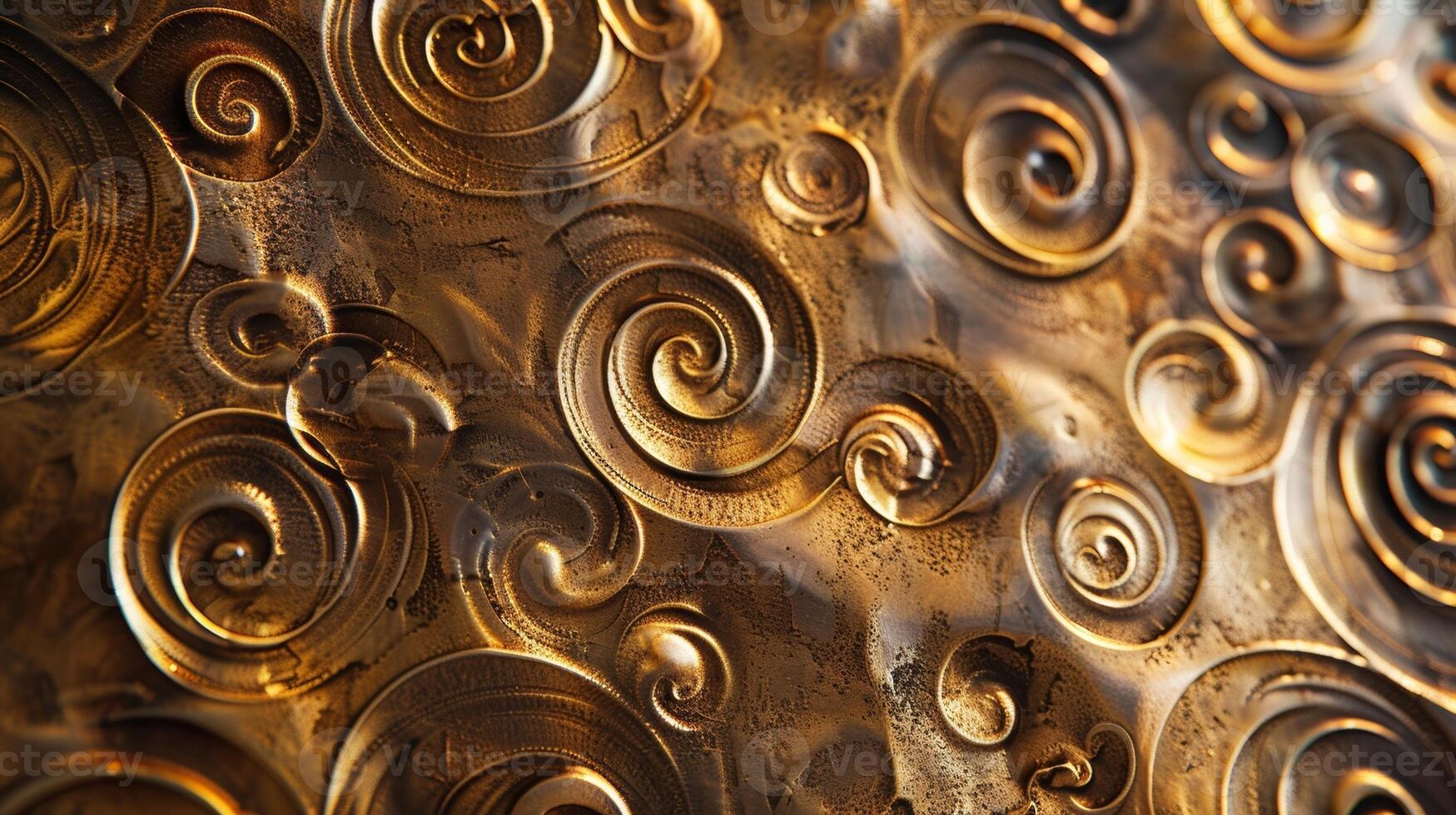 A deep bronzed hue with intricate almost mesmerizing swirls etched into the polished brass surface photo