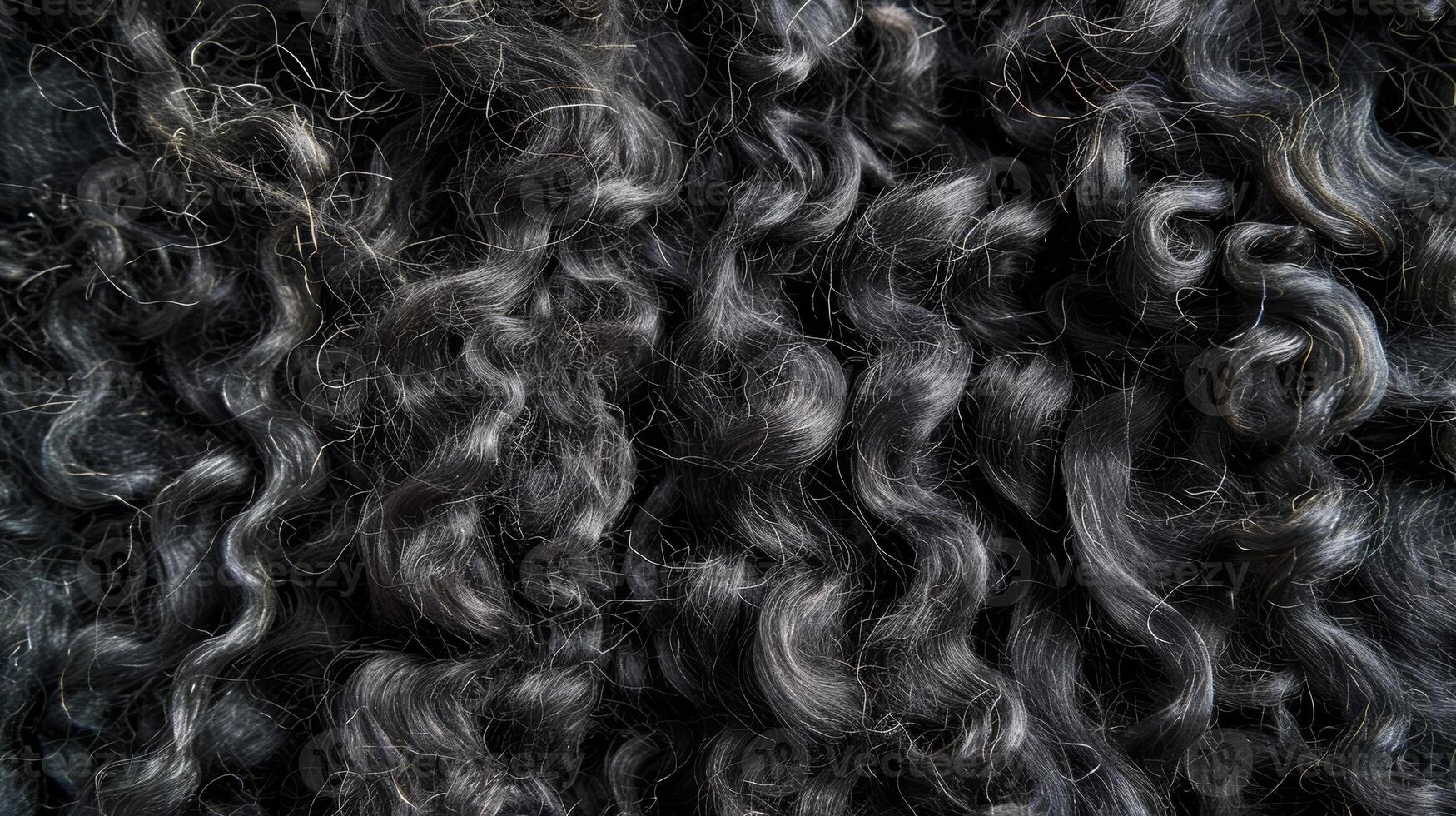 Long and curly black wool fibers resembling a fluffy sheeps coat photo