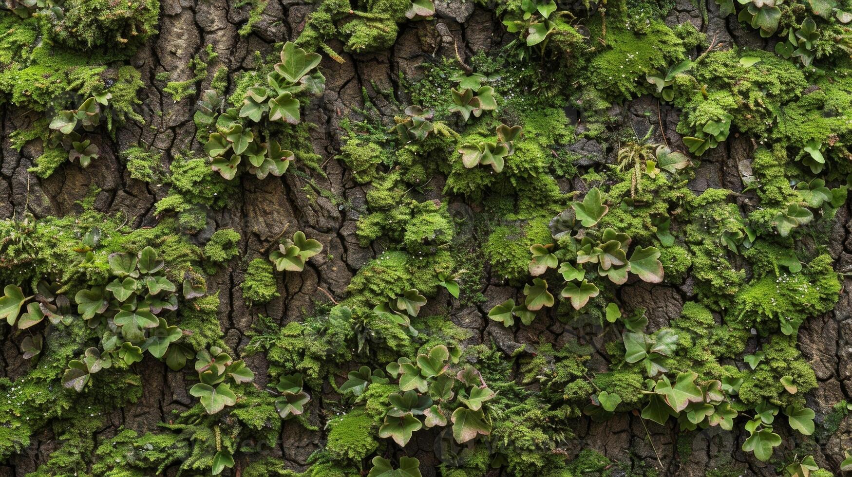 An intricate pattern of tiny intricate leaves and stems of moss cover a trees surface like a detailed tapestry photo