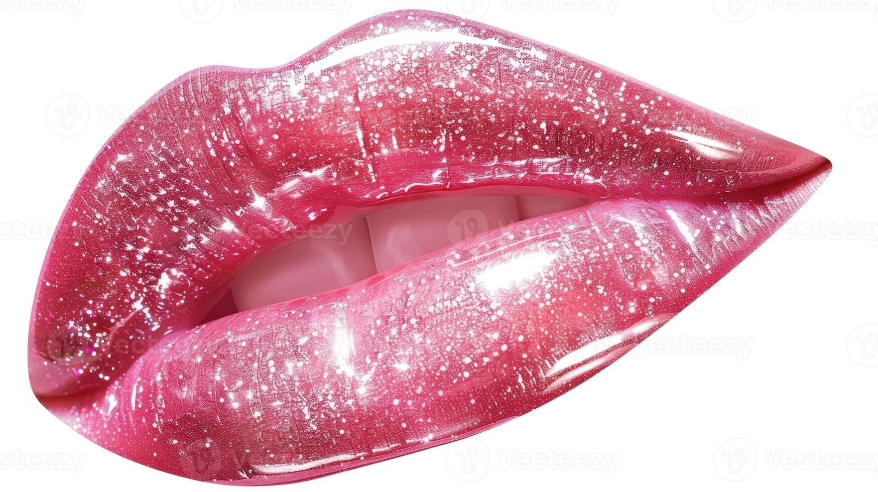 A sparkling pink lip gloss with a glossy and creamy consistency that catches the light and enhances the natural shape of the lips photo