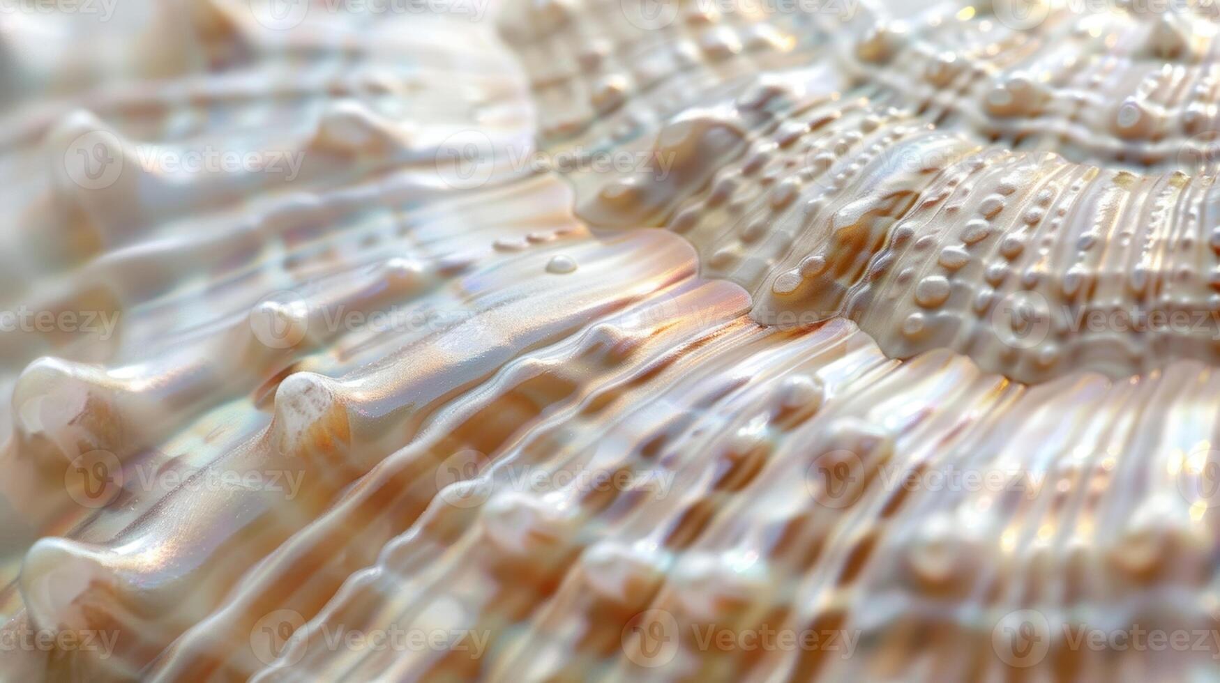 The texture of a smooth pearly shell with a pearlescent sheen and tiny delicate bumps covering its surface photo