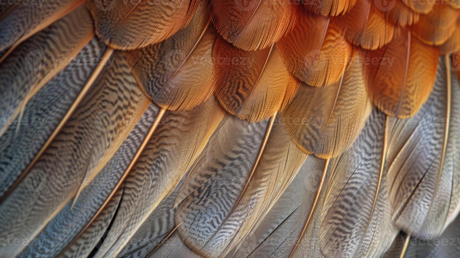 A closeup of a feather pattern with each individual plume overlapping in an organic and fluid manner creating a sense of movement and flow photo