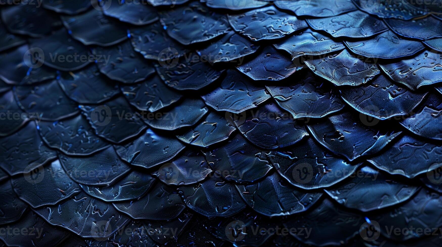 A detailed shot of a dark blue foil displaying a unique texture resembling tiny scales giving off a mesmerizing shimmer in the light photo