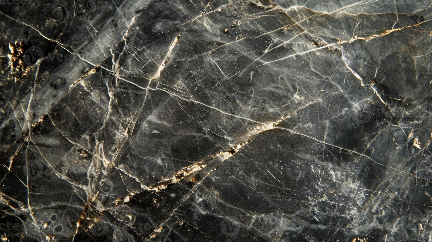 The intricate patterns of scratches dents and imperfections on a worn and chipped piece of polished marble photo