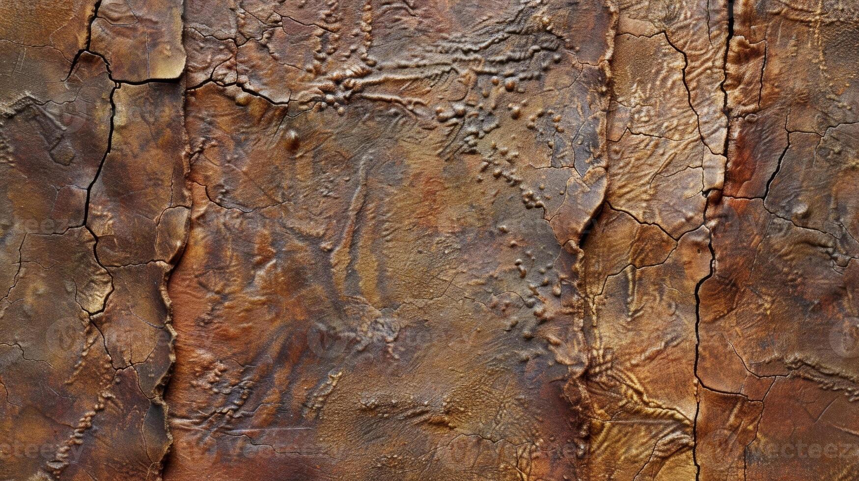 The grooved and worn texture of a weathered leather almost resembling the bark of an ancient tree photo