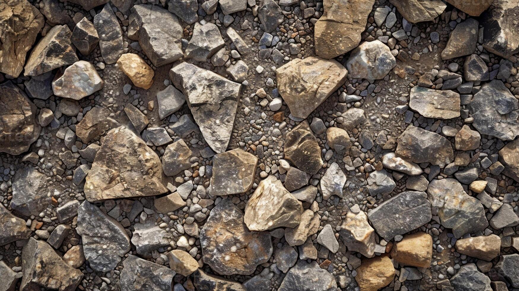 A textured surface of rough gravel with gritty particles and small indentations photo
