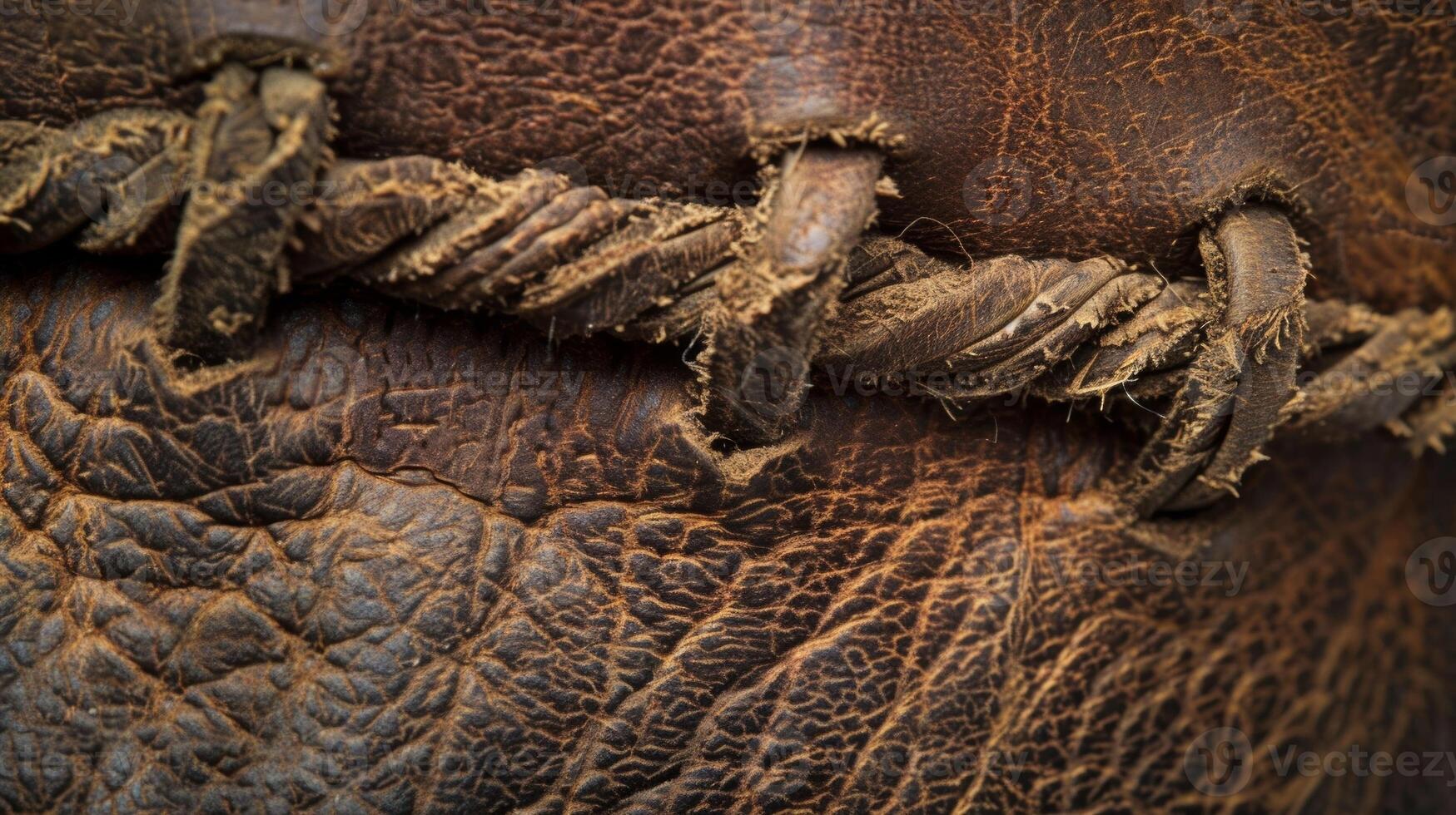 A weathered leather with a rugged and knotted appearance showing signs of wear from exposure to the elements photo