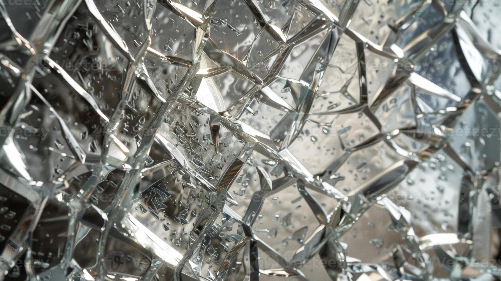 Cracked Crystal The reflective surface of a mirror resembles that of a cracked crystal with sharp lines and intricate patterns photo