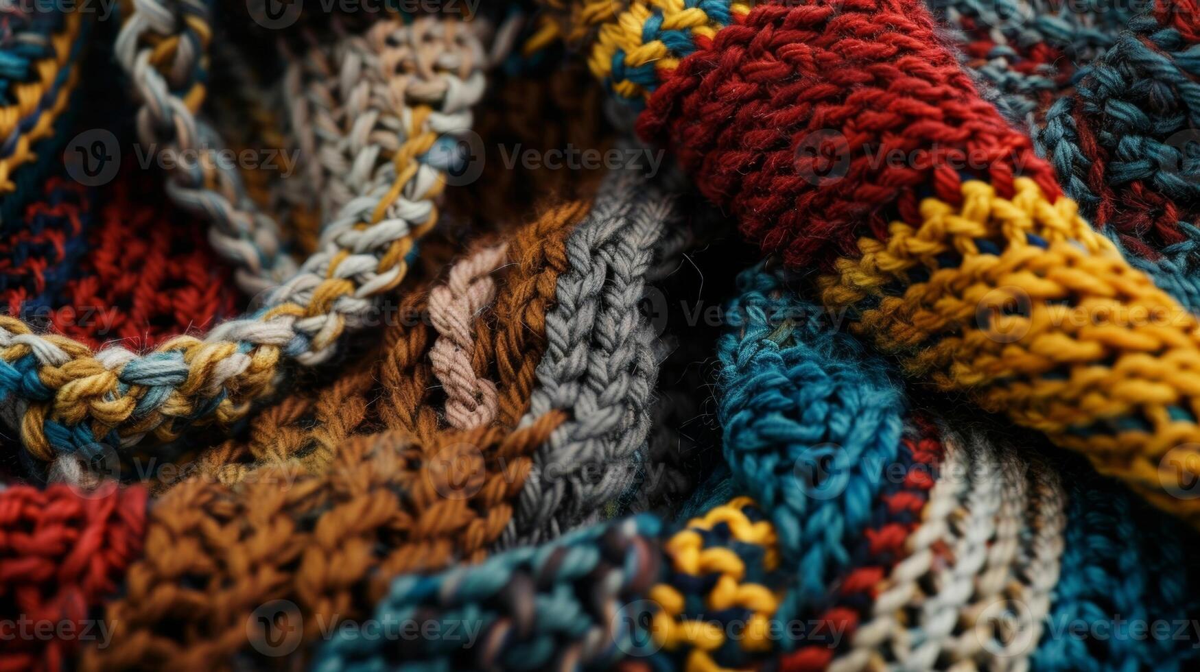 A zoomedin shot of the knit pattern on a wool scarf showcasing a variety of stitches and textures that have been carefully crafted to create a cozy winter accessory photo