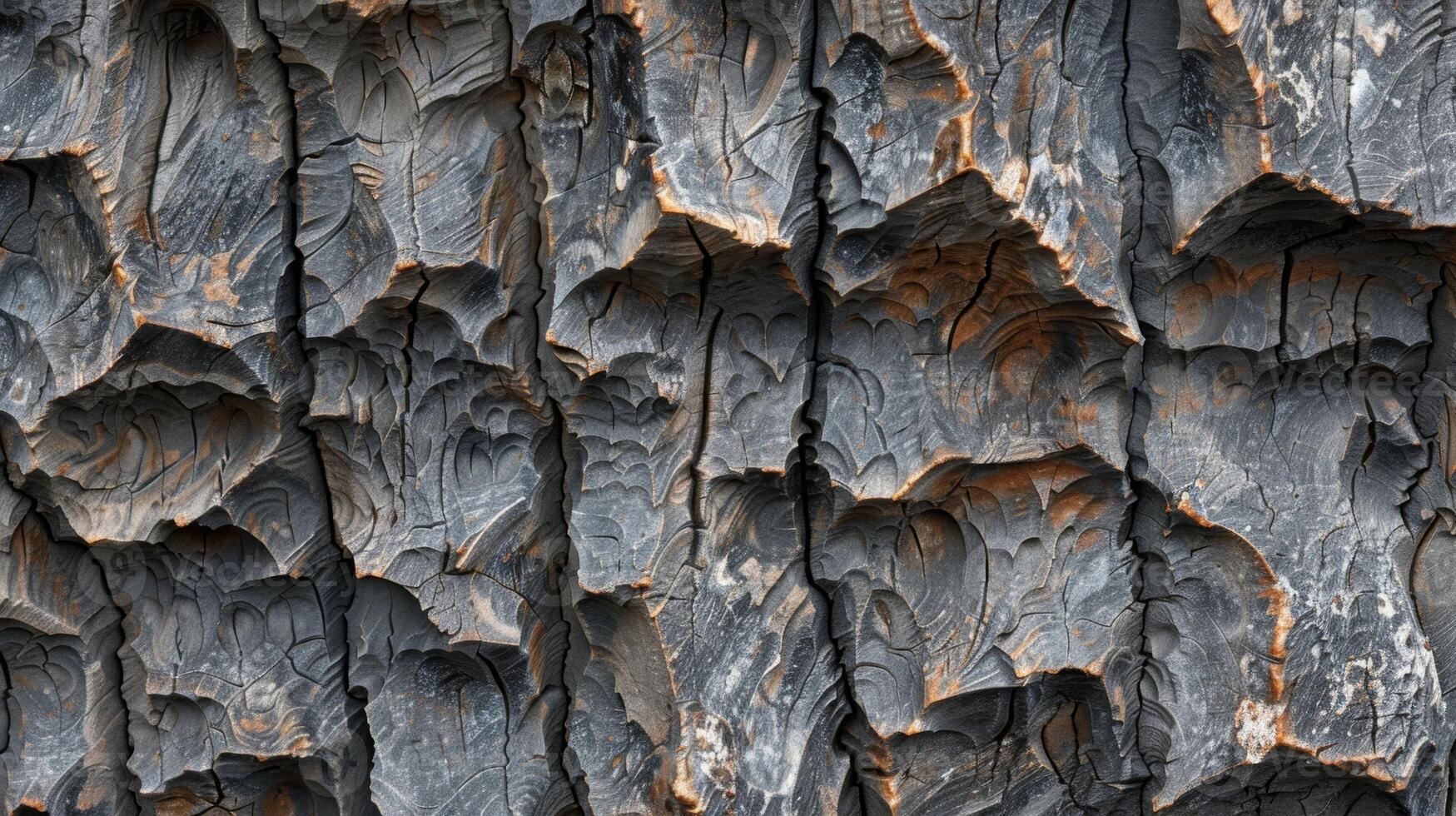 Small ridges and crevices run vertically resembling a mountain range on the rough bark surface photo