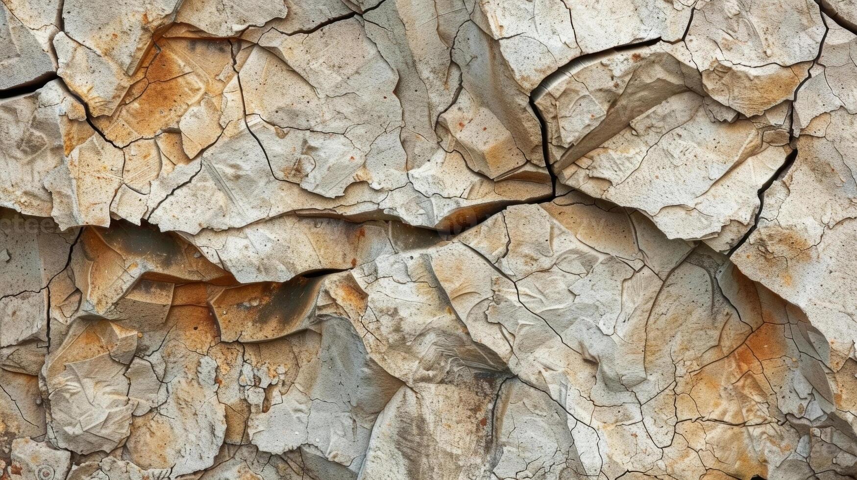 Rugged and weathered with deep fissures and cavities resembling a rugged mountain range photo