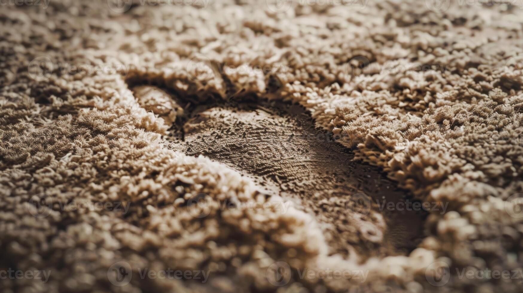 A detailed shot of a muddy footprint on a carpet revealing the intricate pattern of dirt and moisture embedded in the fibers photo