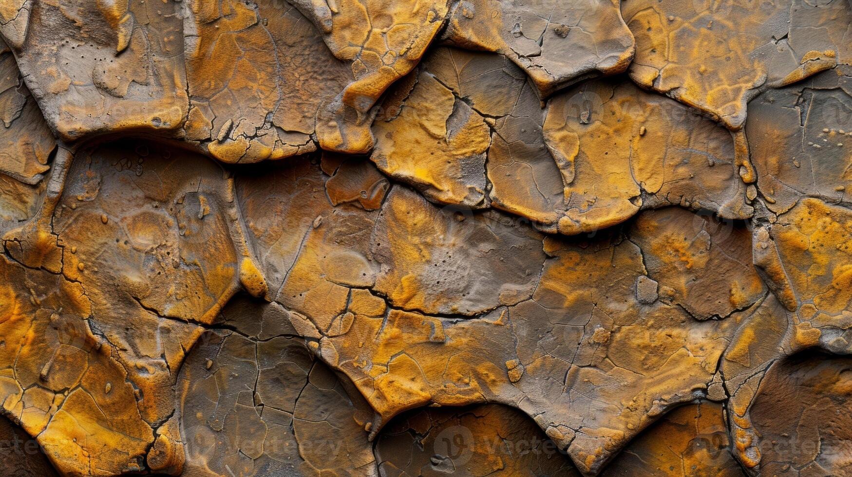 Rugged surface with numerous raised bumps and deep grooves displaying a variety of shades of yellow and brown photo