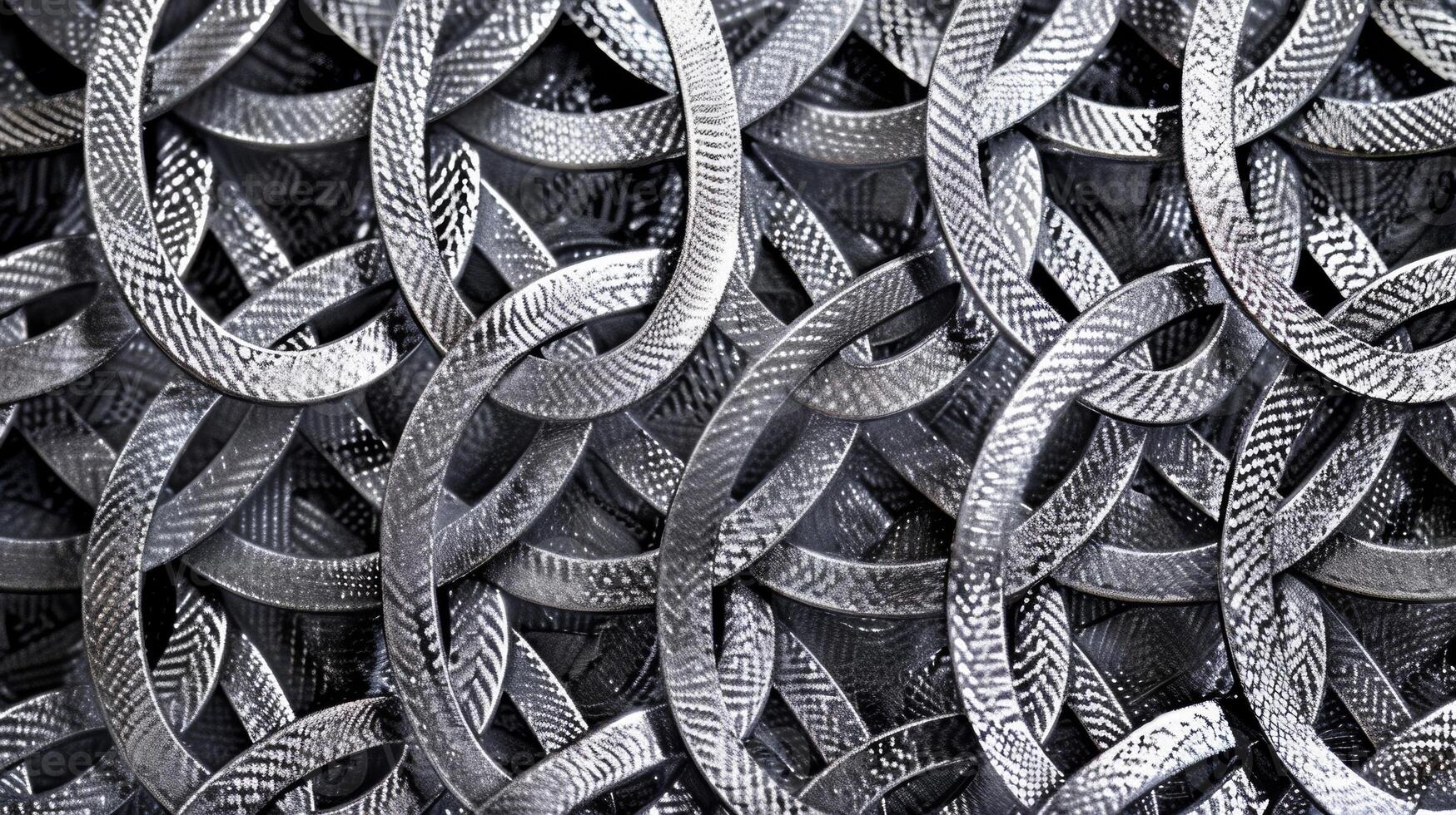 Interlocking metal loops tightly knit together creating a strong and durable texture in this silver metallic mesh fabric photo