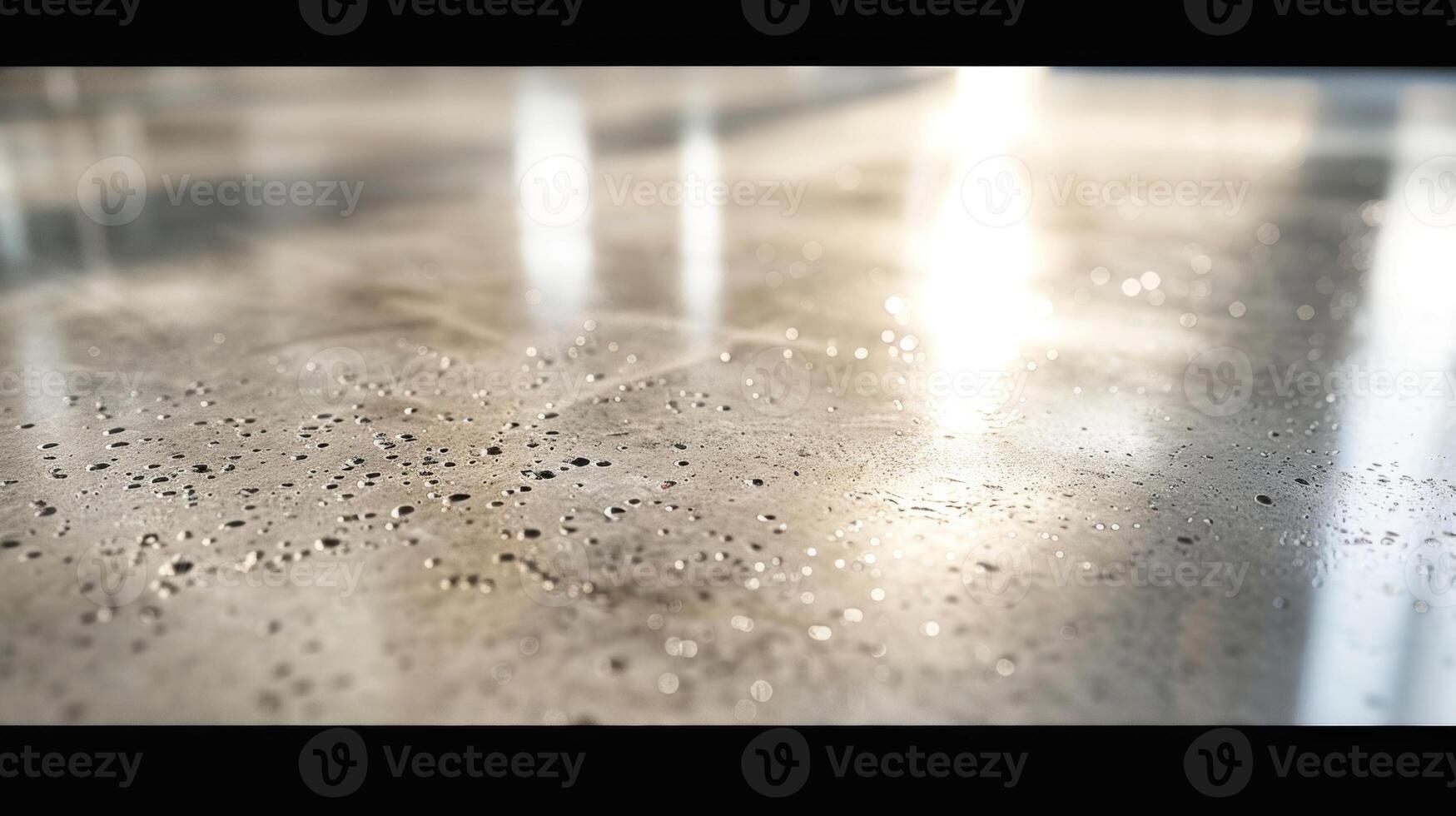 The light reflects off the perfectly polished surface of concrete giving it a mirrorlike quality. Tiny imperfections and bubbles add character and depth to the otherwise flawless finish photo