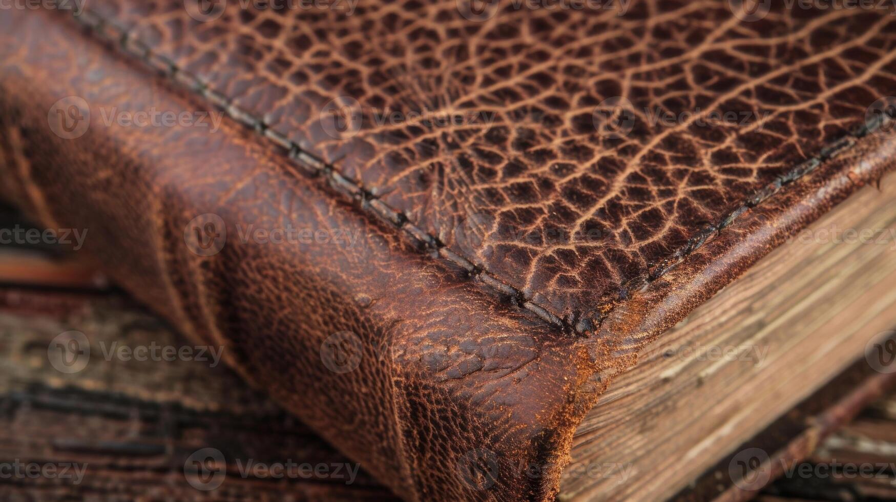 Weathered Texture The embossed leather has a weathered texture with deep crevices and raised bumps that add depth and character to the book cover photo
