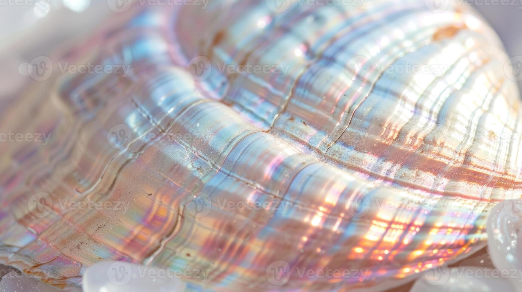 The overall surface of the seashell has a pearlescent quality with hints of pink blue and green shining through the white exterior in a subtle yet enchanting way photo