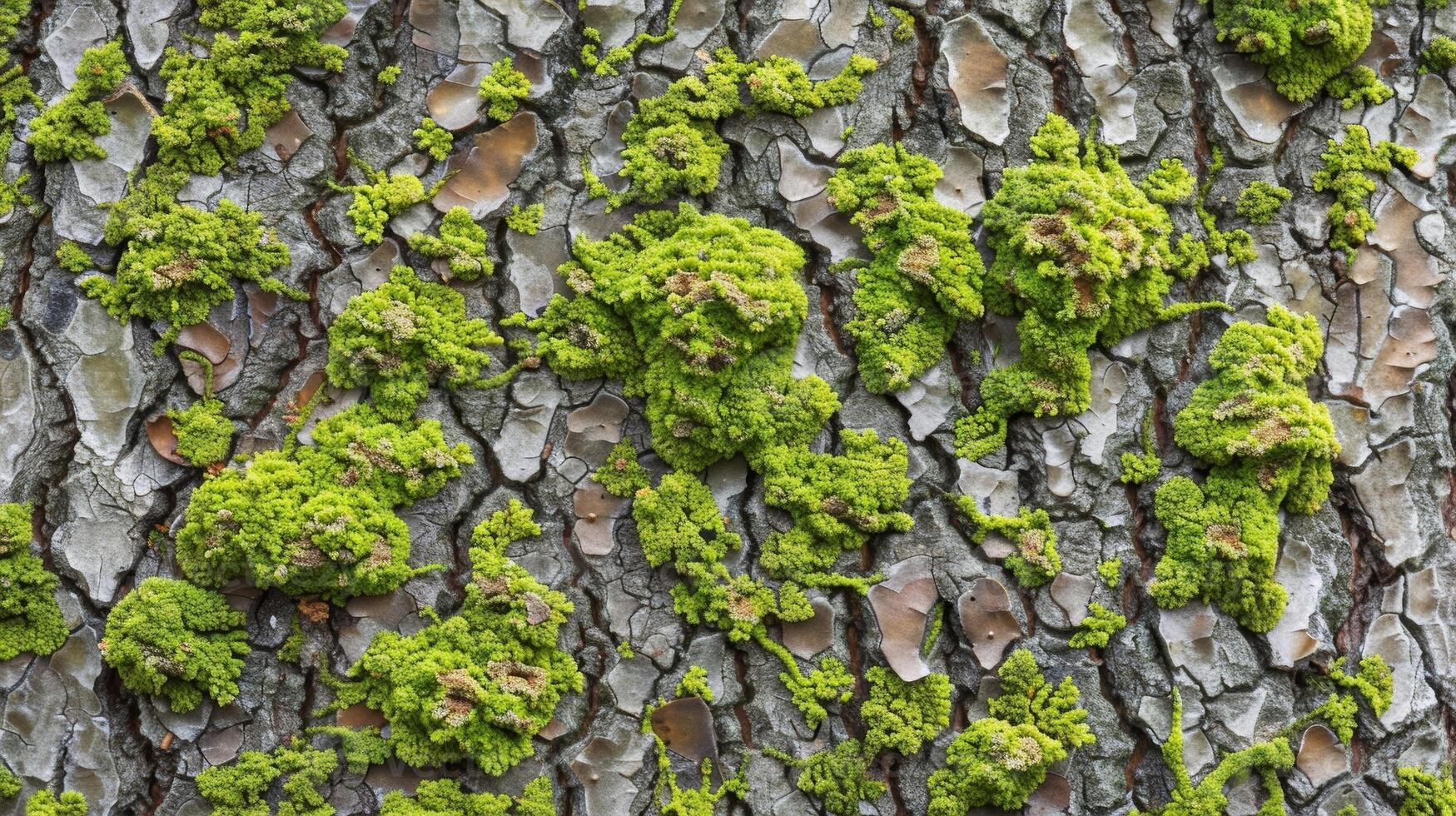 The spongy texture of moss reveals itself as it clings to the rough bark of a tree creating a natural camouflage photo