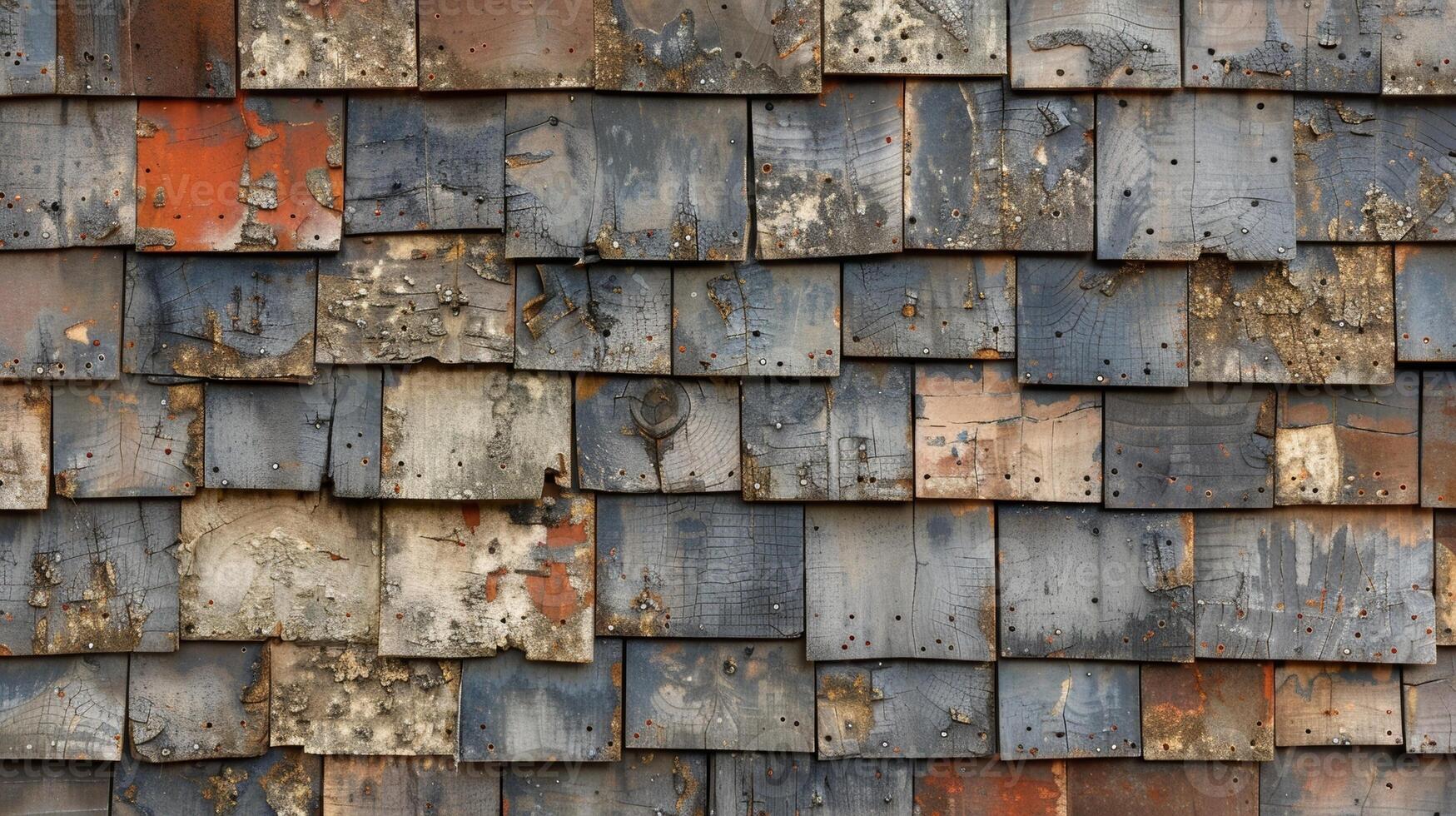 From a close distance the weathered shingles appear as a mosaic with each piece fitting together to create a larger weathered canvas photo