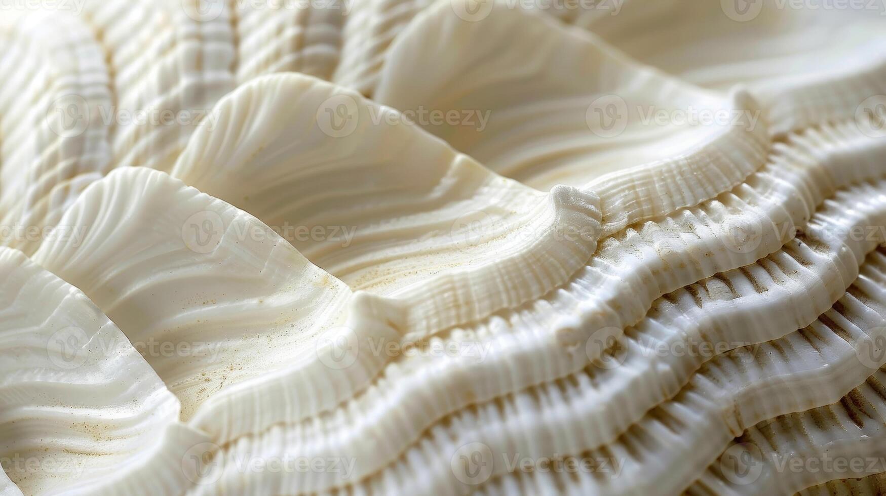 A closeup of a white shell with a velvety matte surface and faint grooves creating a subtle texture photo