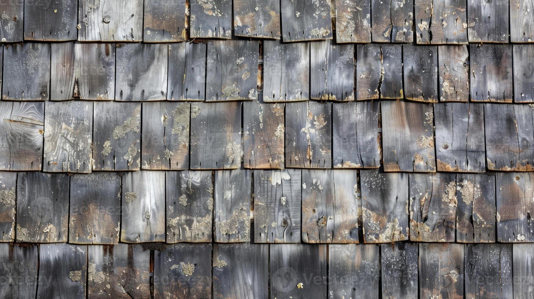 The texture of the weathered shingles is reminiscent of a map with its lines and crevices resembling roads and rivers. Shades of gray and brown create a weathered and aged effect photo