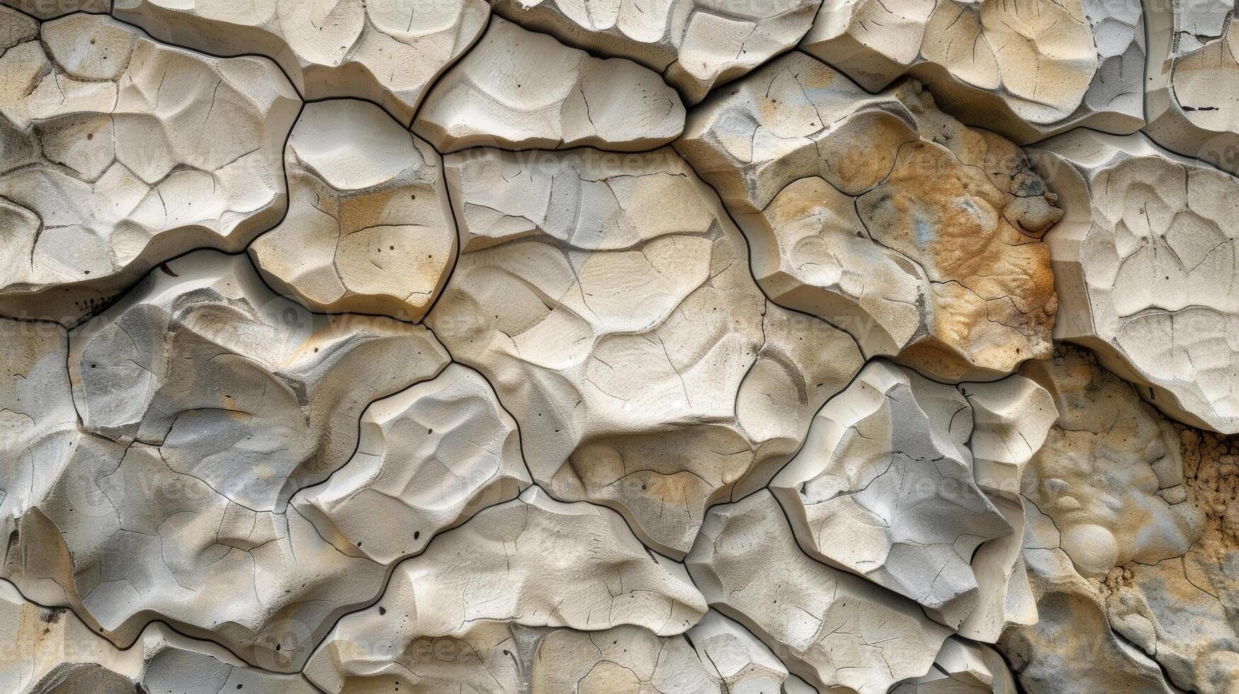 Intricately layered pebbles in shades of beige and grey forming a rugged path full of bumps and crevices photo