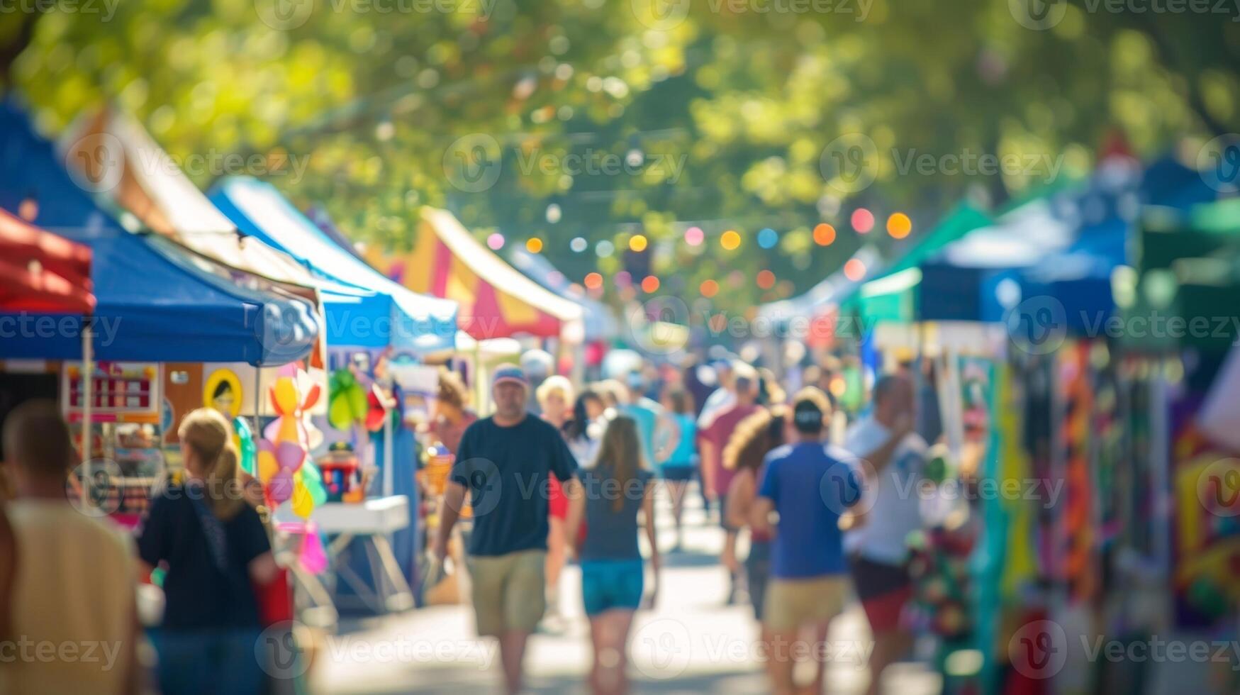 Obscured shot of a community fair with various booths showcasing local businesses photo