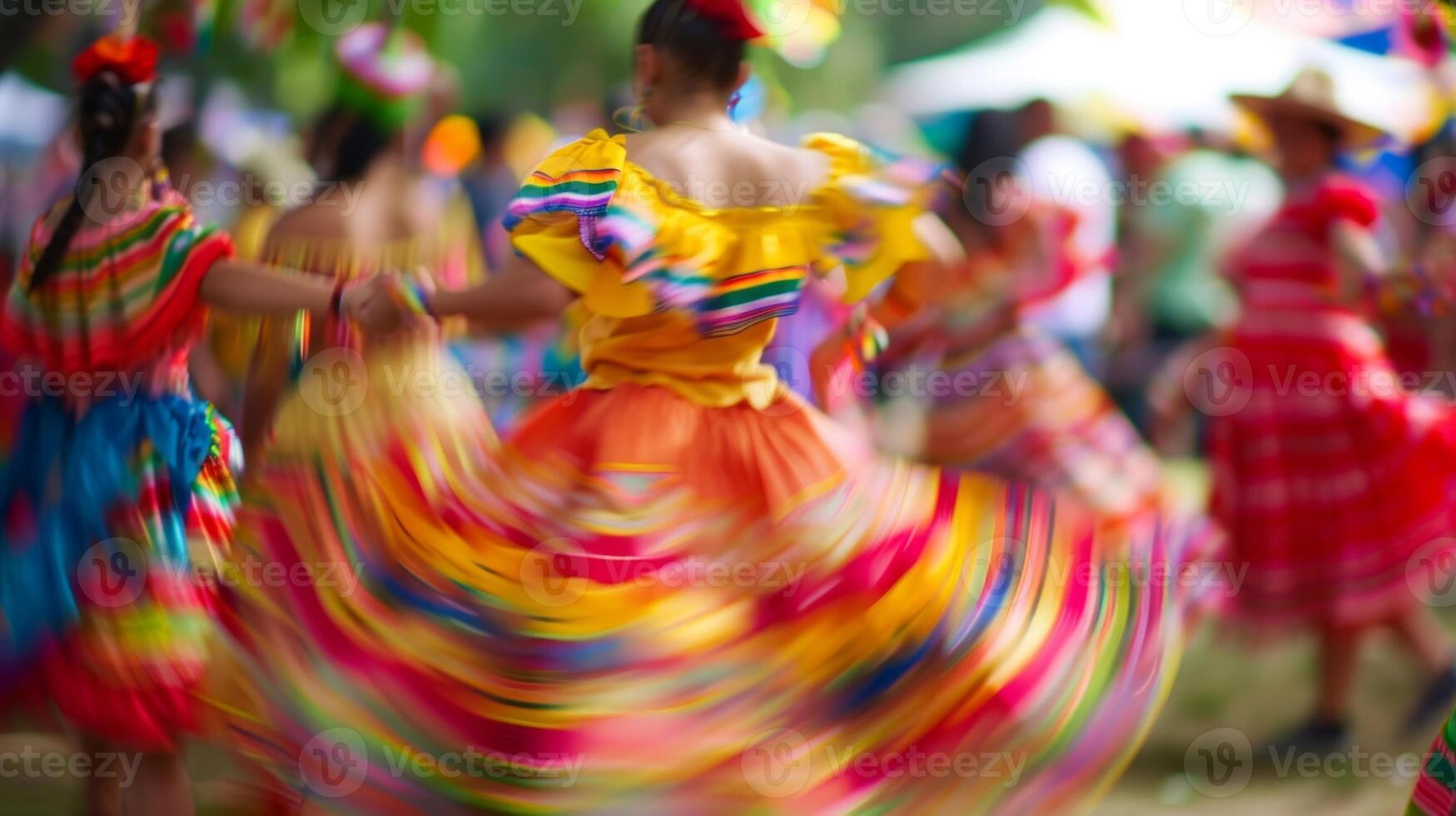 Blurry image of traditional performances taking place at a community fair photo