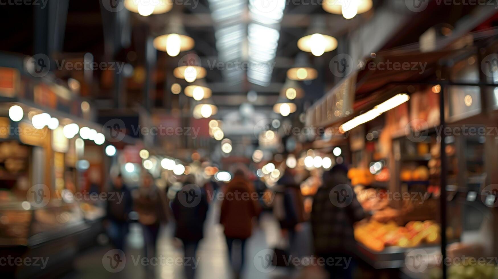 The hustle and bustle of an indoor market captured in a defocused snapshot photo