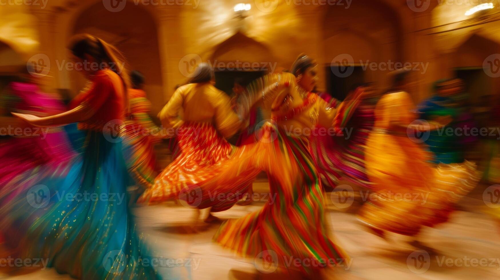 Indistinct shapes of dancers swaying to the melody of a traditional song photo