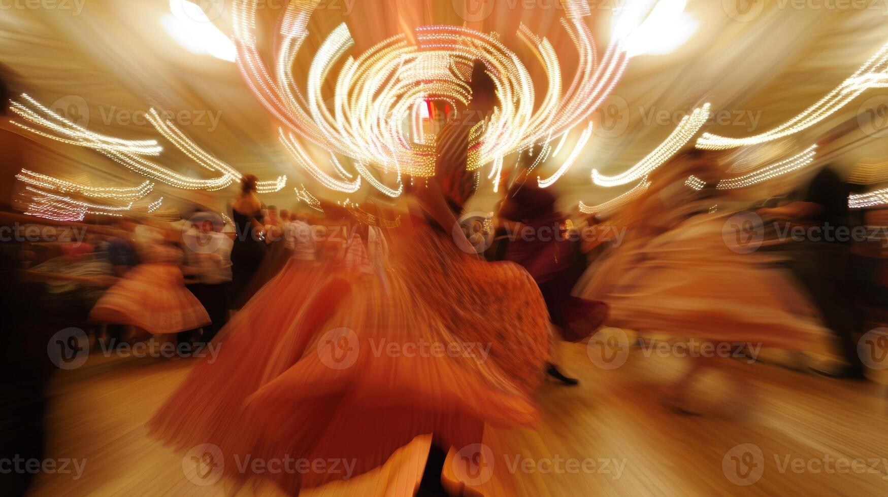 A blur of dancing and swirling skirts in the center of the harvest festivals dance floor photo