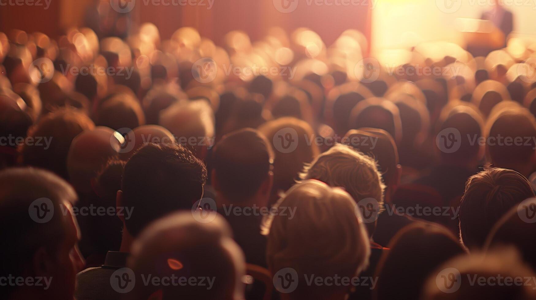 A hazy vision of a speaker and a defocused audience at an informative public lecture photo