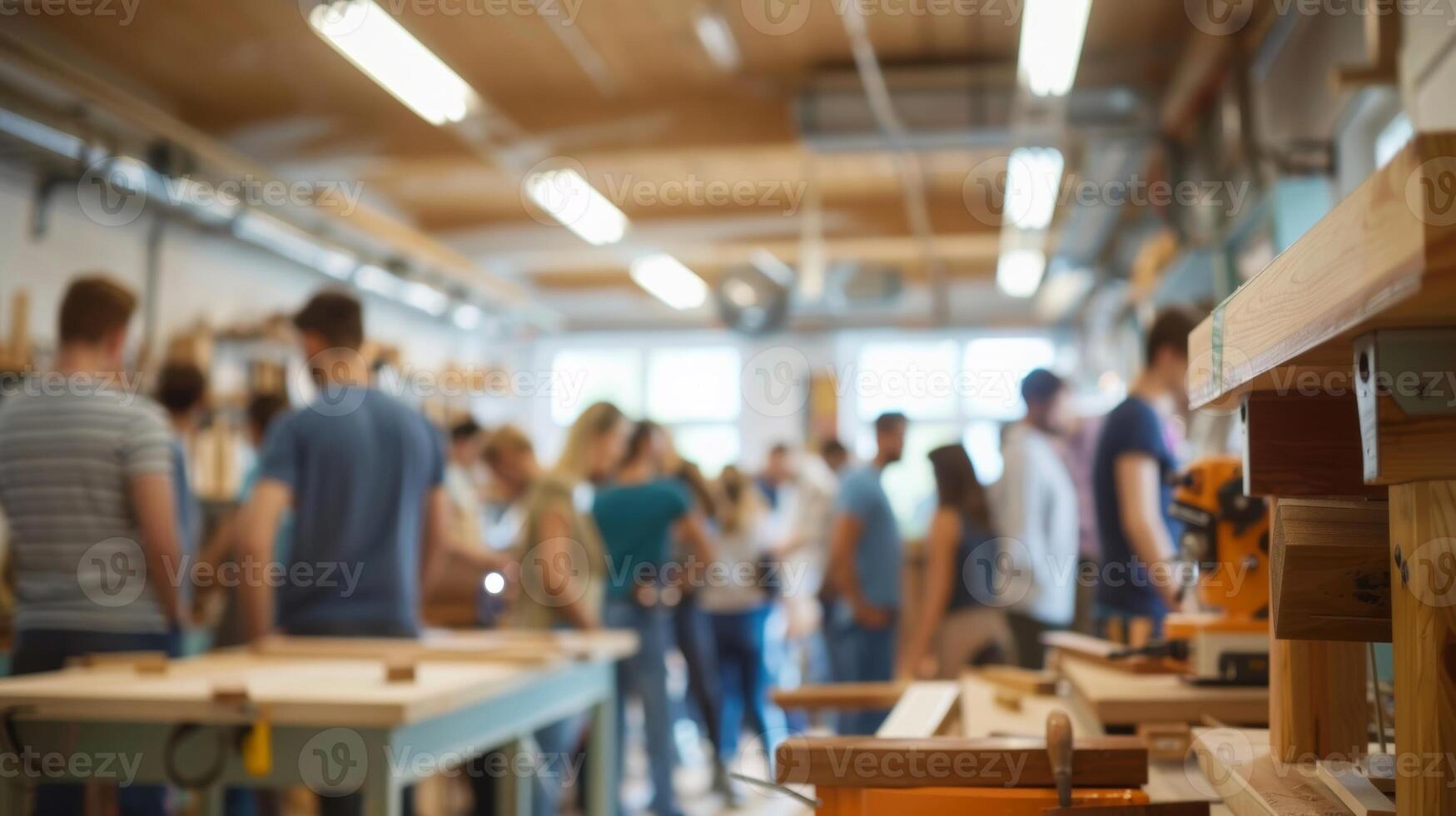Unclear workshop full of aspiring woodworker photo