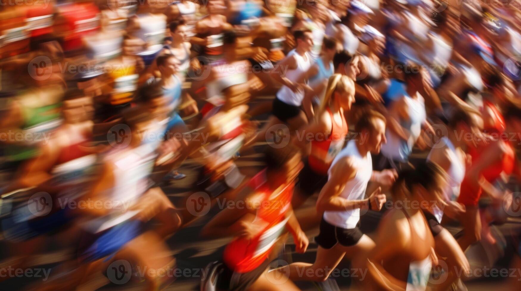 A sea of undistinguishable motion and blur as runners strive for victory photo