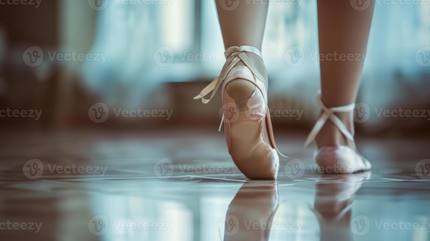 Blurred glimpses of delicate ballet slippers gliding across the floor photo