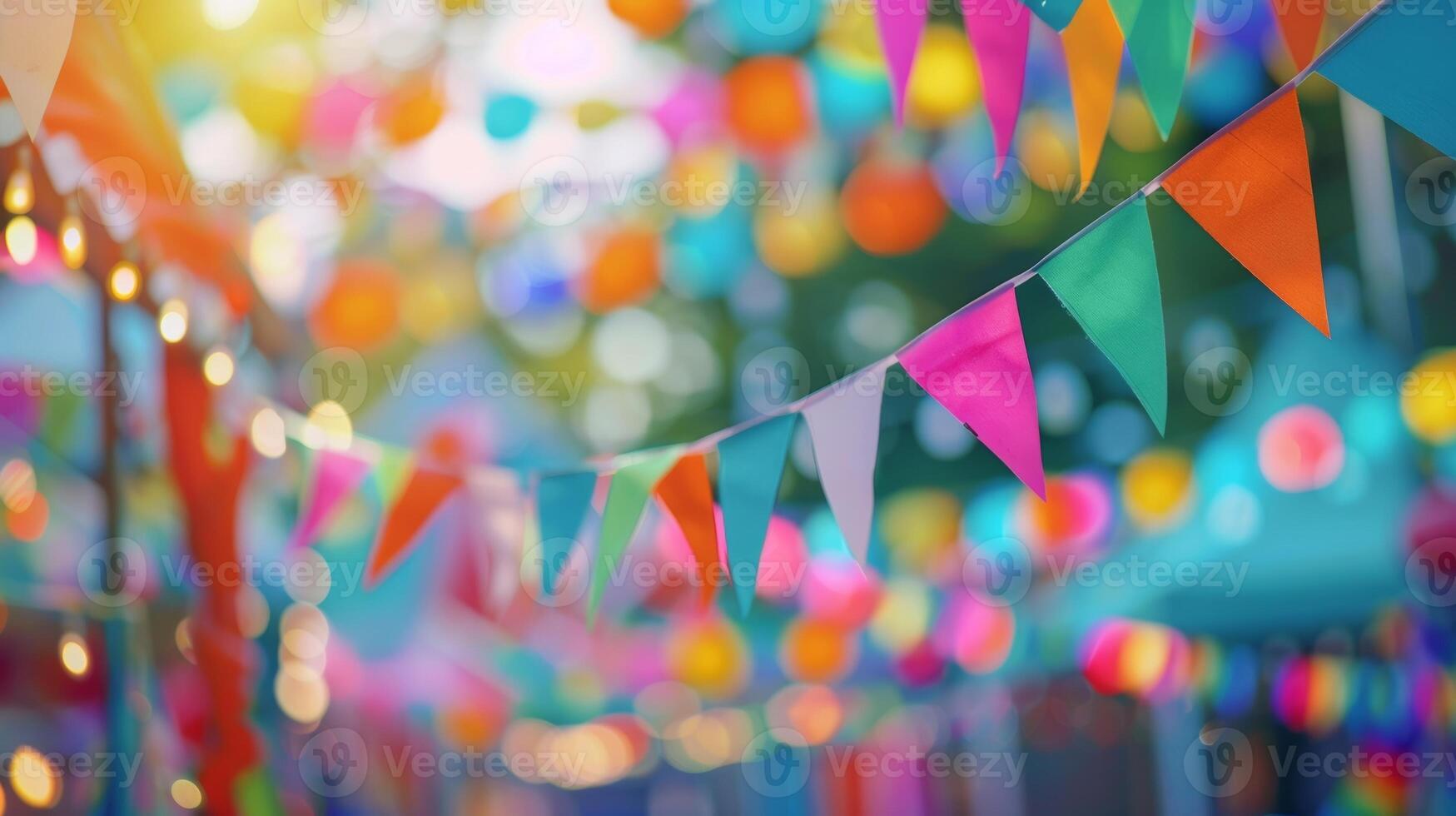 Soft focus on fluttering flags and bunting adding to the festive ambiance of the fair photo