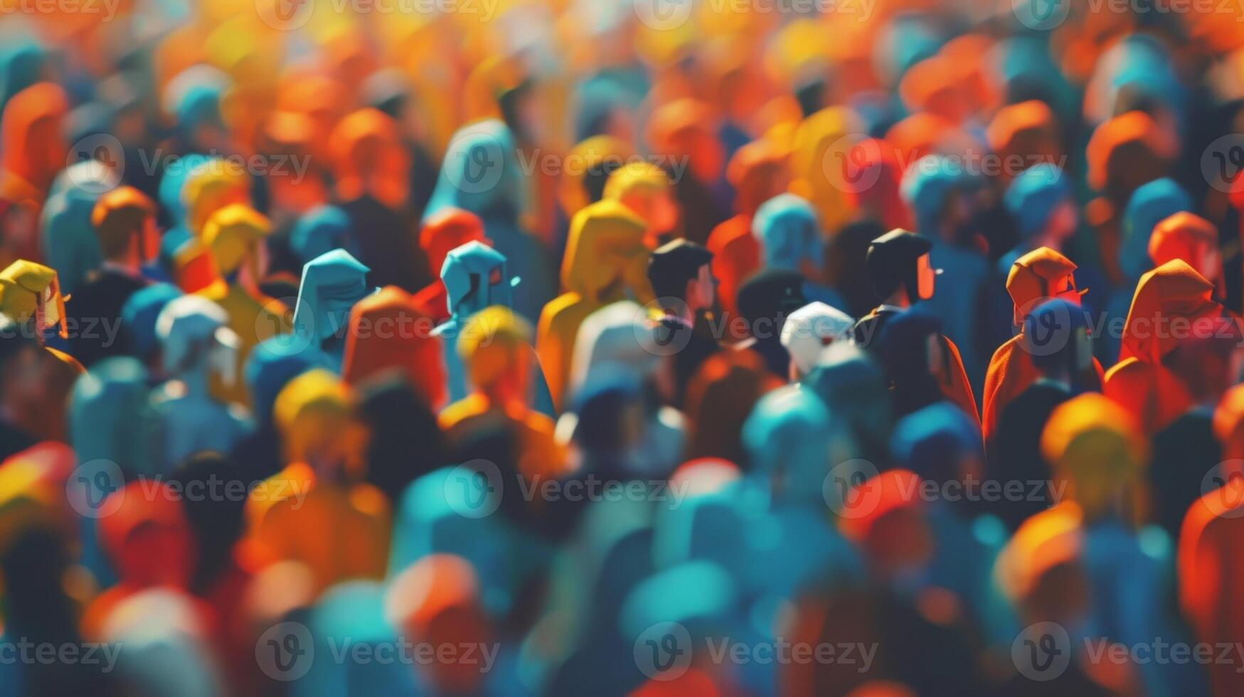 Velvety background of clashing school colors amidst a sea of blurry graduates photo