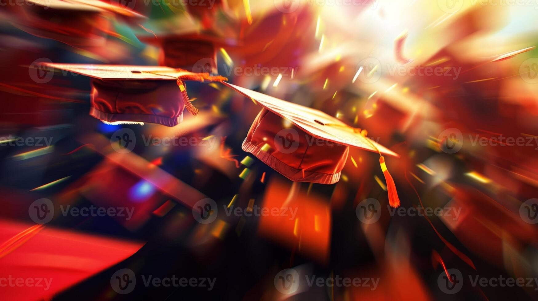 Graduation caps and gowns creating an abstract blur of school pride and accomplishment photo