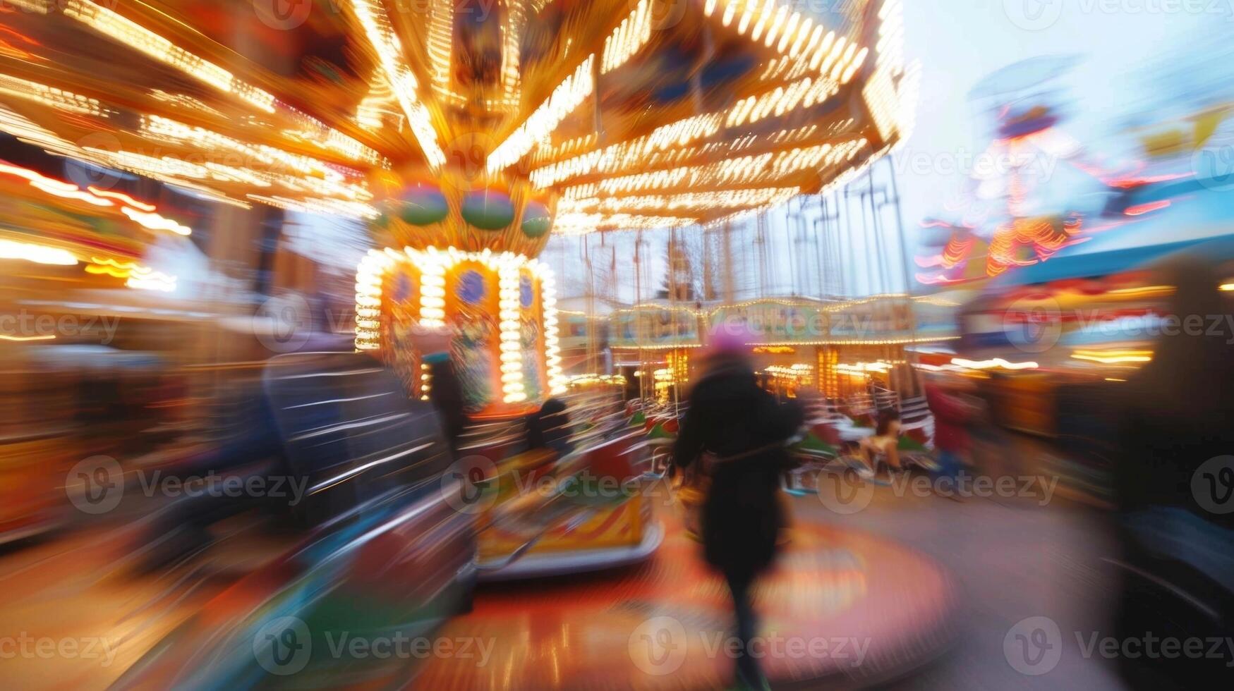 A carnival in the distance a blur of movement and musi photo