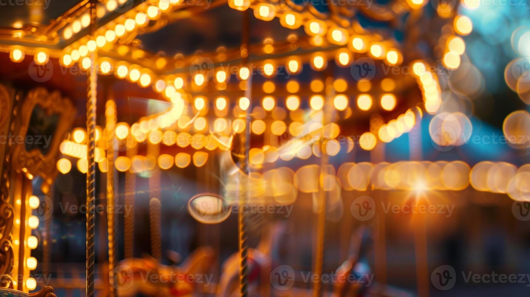 Soft focus on the ling lights of a spinning carouse photo