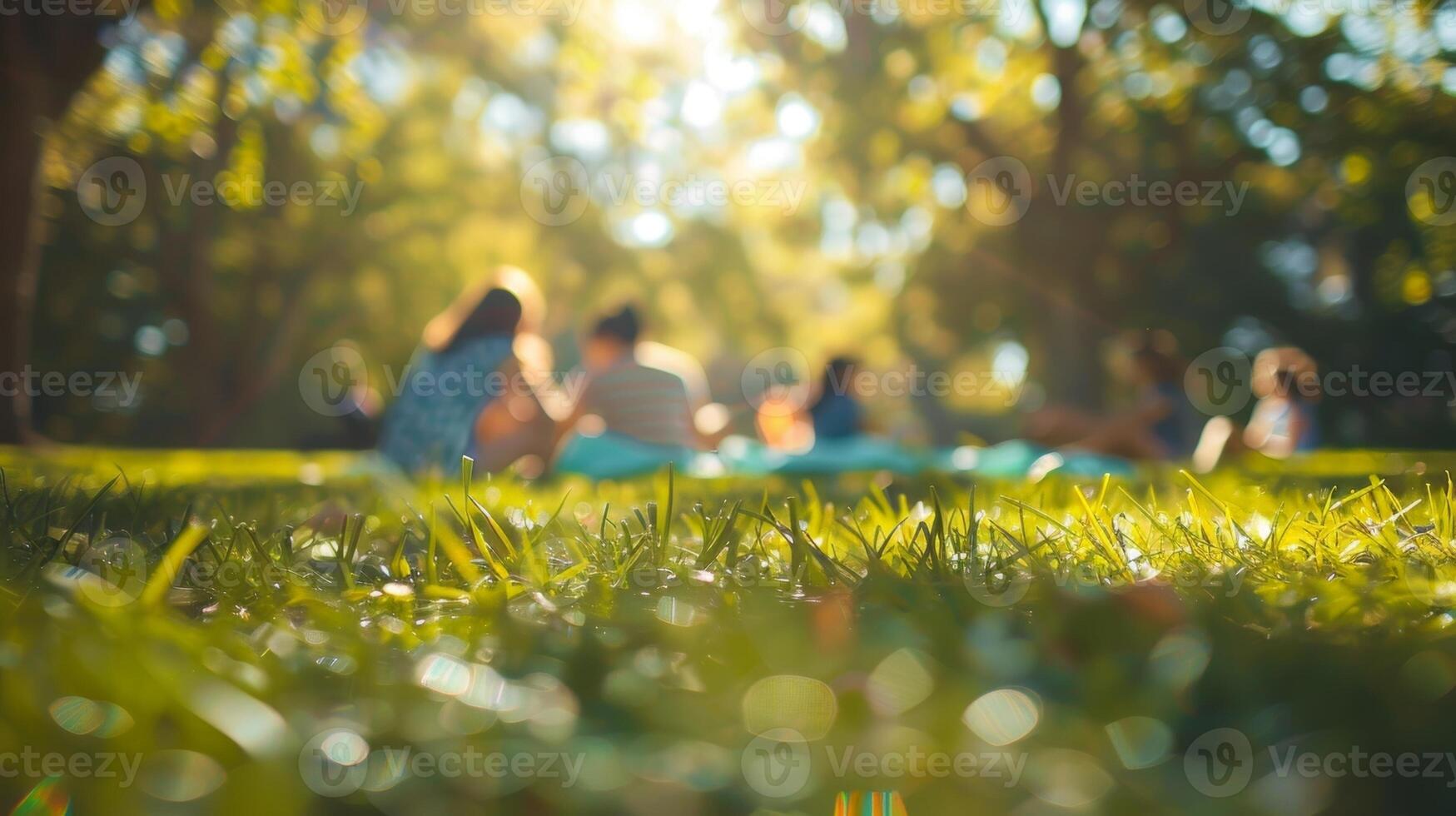 Soft focus on families enjoying a peaceful picnic togethe photo