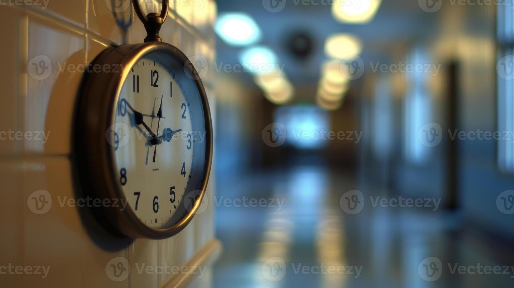 Outoffocus classroom clock ticking away the tim photo
