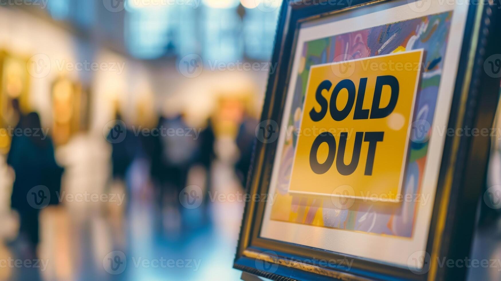 Soft focus on a Sold Out sign next to an acclaimed piece in the exhibition photo